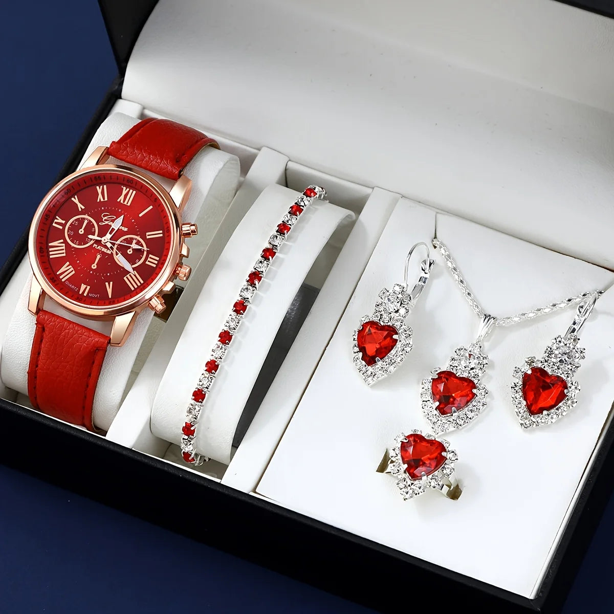 Fashion quartz watch and jewelry set, shock resistant circular analog digital display