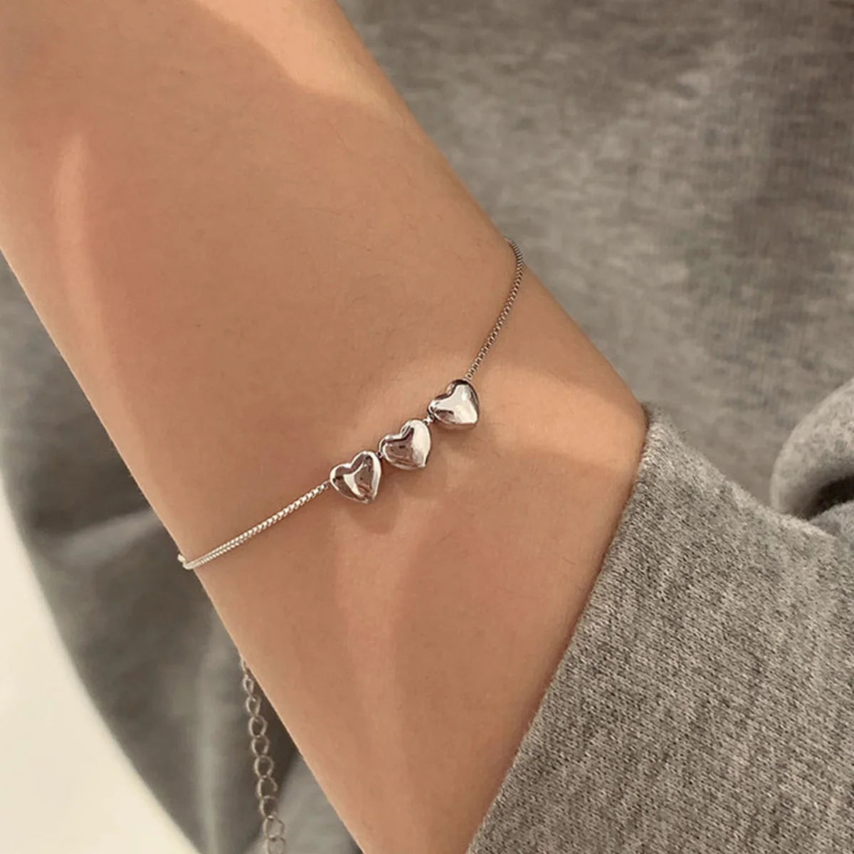 Minimalist Stainless Steel Love Heart Bracelets For Women Men Punk Vintage Silver Color Heart Adjutable Bangles Party Jewelry