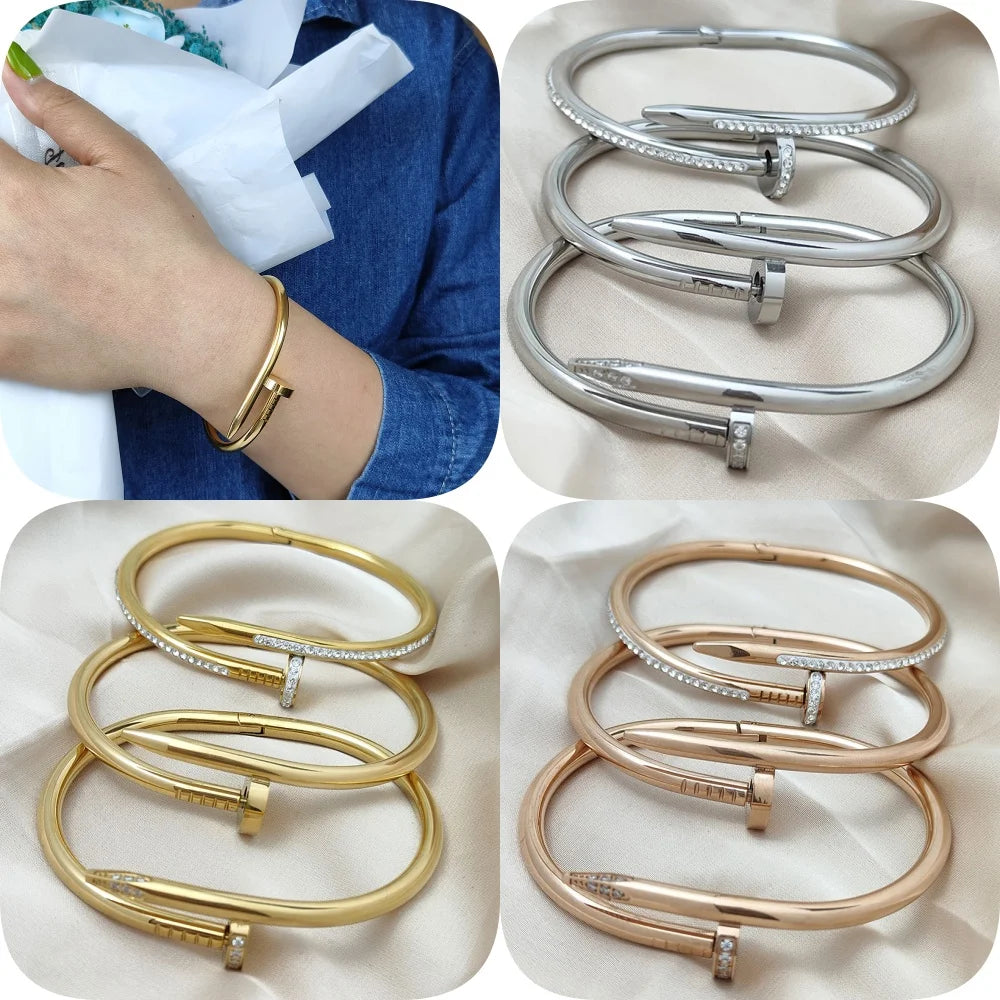 Fashionable classic zircon gold-plated stainless steel bracelet,