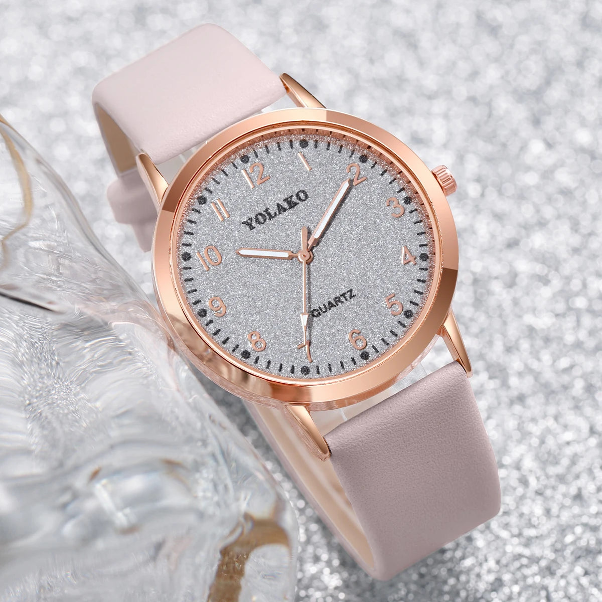 5PCS/Set Fashion Arabic Dial Women Quartz Watch Casual Leather Band Wrist Watches Bracelets  Set