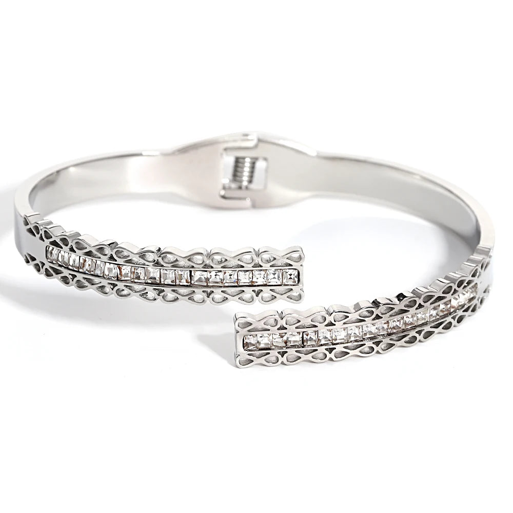 Greatera Trendy Gold Plated 316L Stainless Steel Bangles Bracelets for Women Delicate Cubic Zirconia Bracelet Party Jewelry 2024