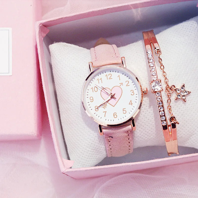 New Cute Heart-shaped Dial Children's Female Watch Female Student Fashion Watch Simple Girl