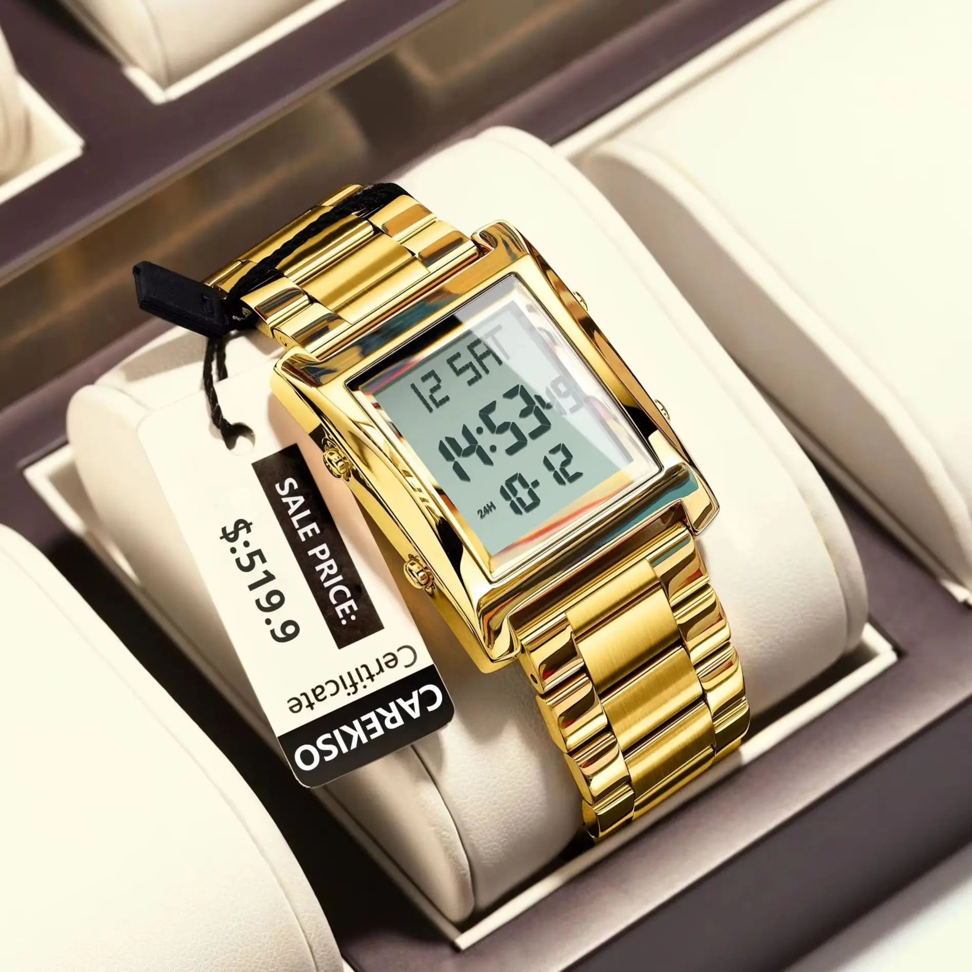 Original  Men Watch Waterproof Week Calendar Alarm Man Wristwatch Rectangle Stainless Steel Electronic Men's Watches