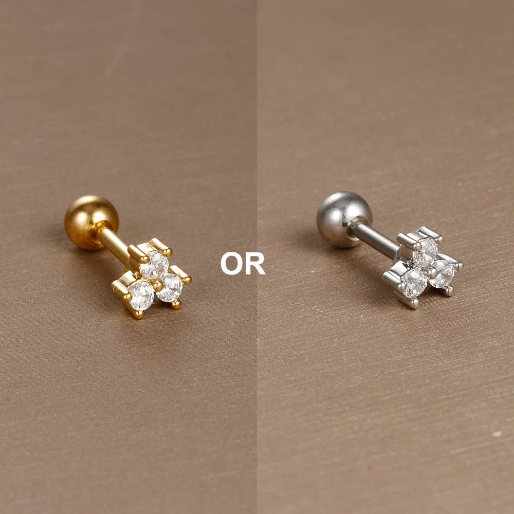 1PC  Stainless Steel Mini Zircon Cartilage Piercing Stud Earring
