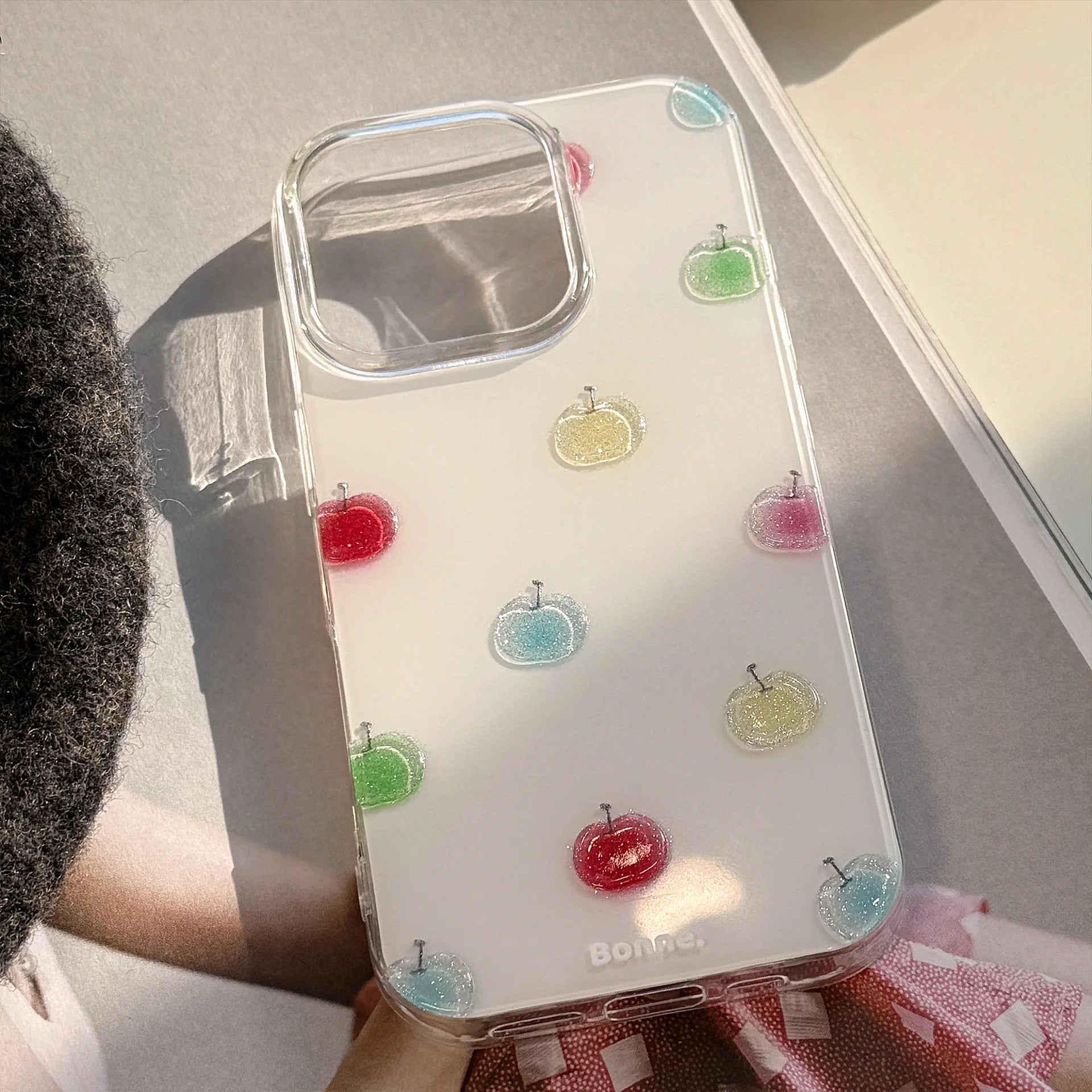 Colorful Apple Glitter Phone Case Pendant for iPhone 16 15 14 13 12mini 11 Pro Max XS XR X 7 8 Plus Shockproof Hard Cover