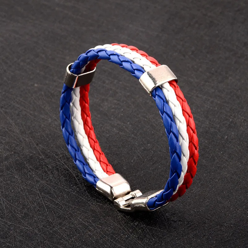 Stainless Steel Men Women Spain Germany France Italy Argentina National Flag PU Leather Bracelets Handmade Jewelry