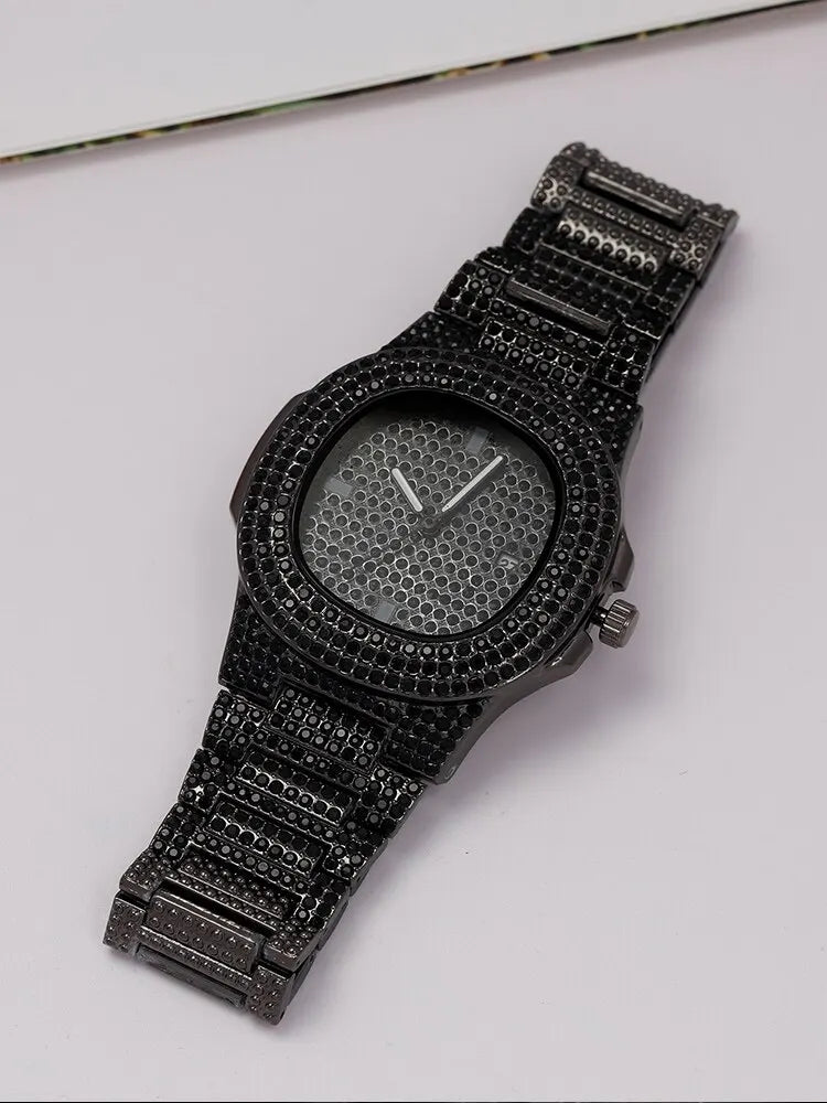Men's Full Diamond Black Steel  Watch