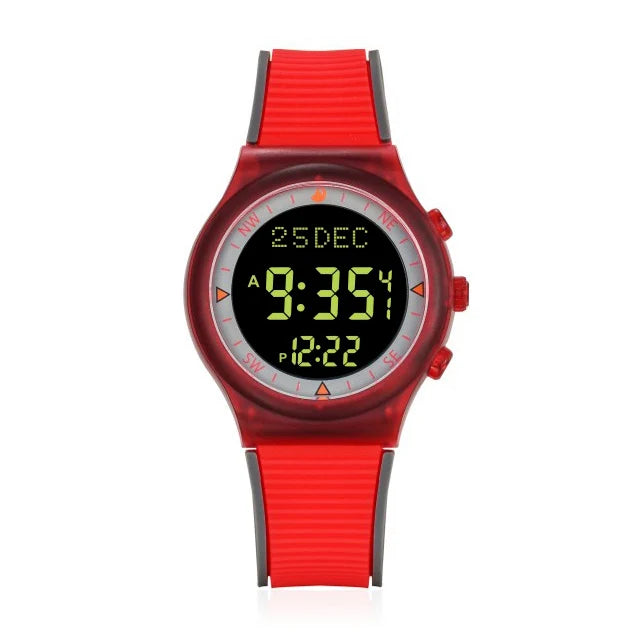 Muslim Azan Watch for Prayer with Qibla Compass Adhan Alarm Hijri Islamic Al Harameen Fajr Time Wristwatch Multi Languages