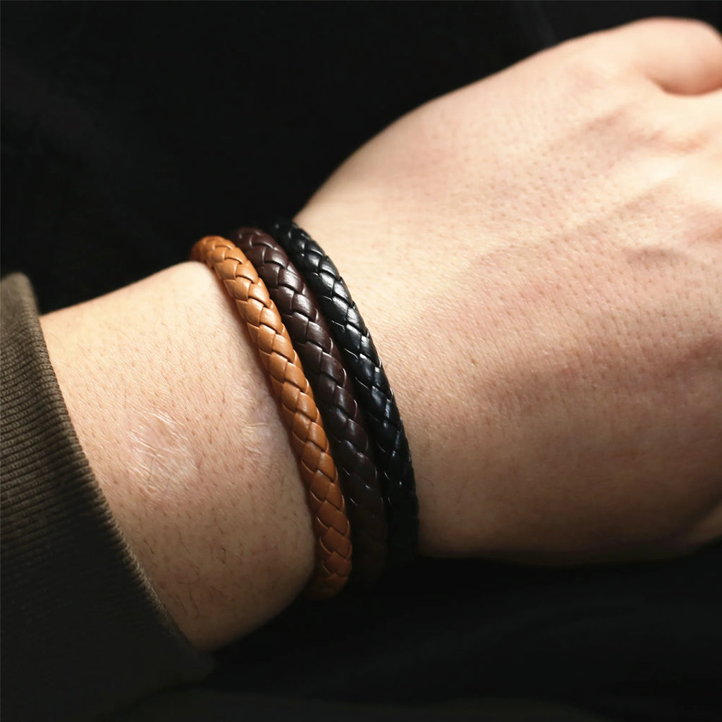 Brown  Braided Men Bracelets For Women Wristbands Bangle Male