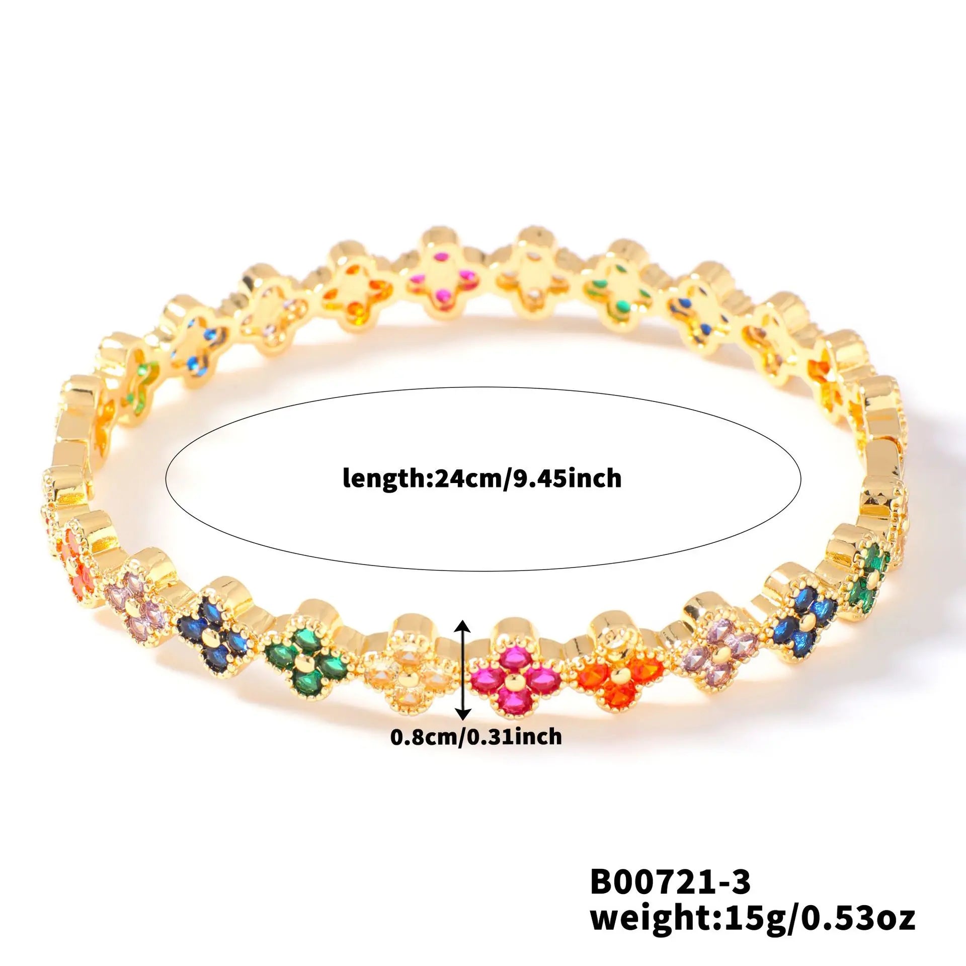 Four-leaf Flower Colorful Zircon Bangle