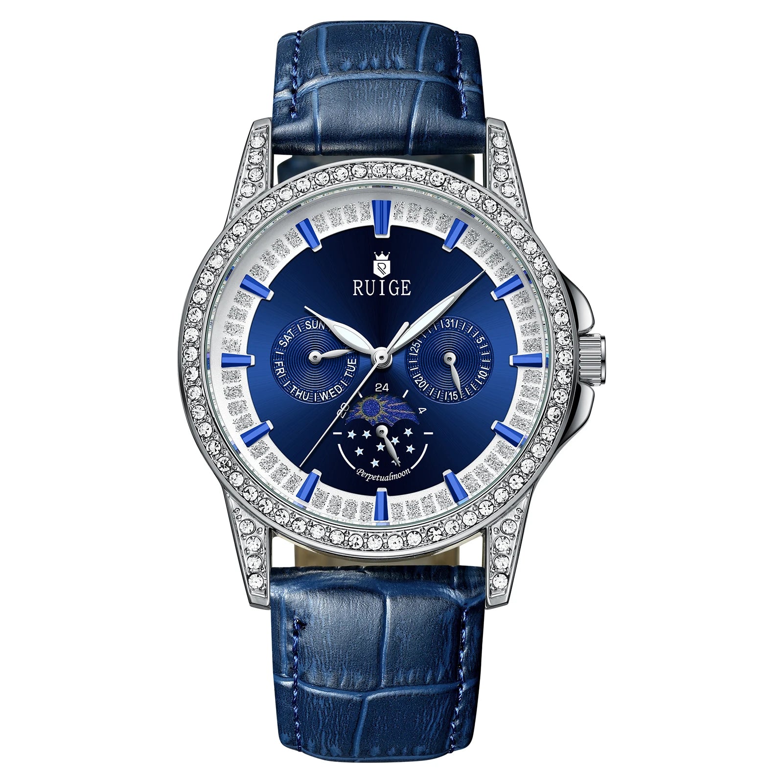 Watch Men's Famous Watch Genuine Leather Waterproof Blue Watch