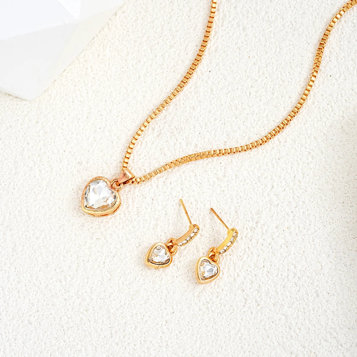 3 Pcs Heart Pendant Jewelry Set Of Earring Pendant Necklace For Women