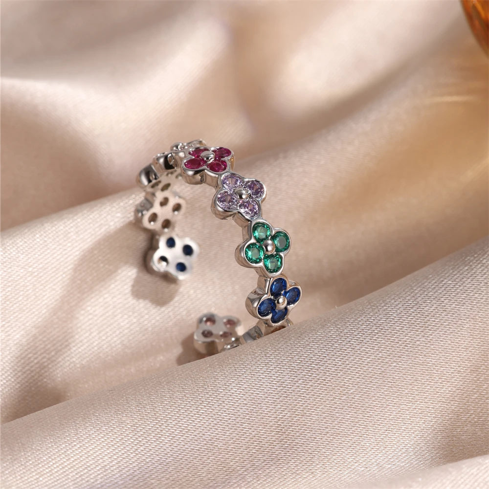 new design fashion jewelry gold plated flower zircon open ring elegant women's
