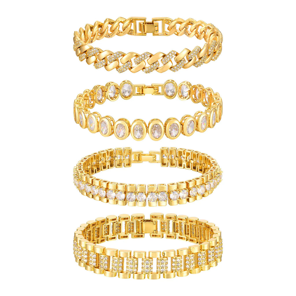 Paperclip Chain Bracelet 14K Gold Plated Cubic Zirconia.
