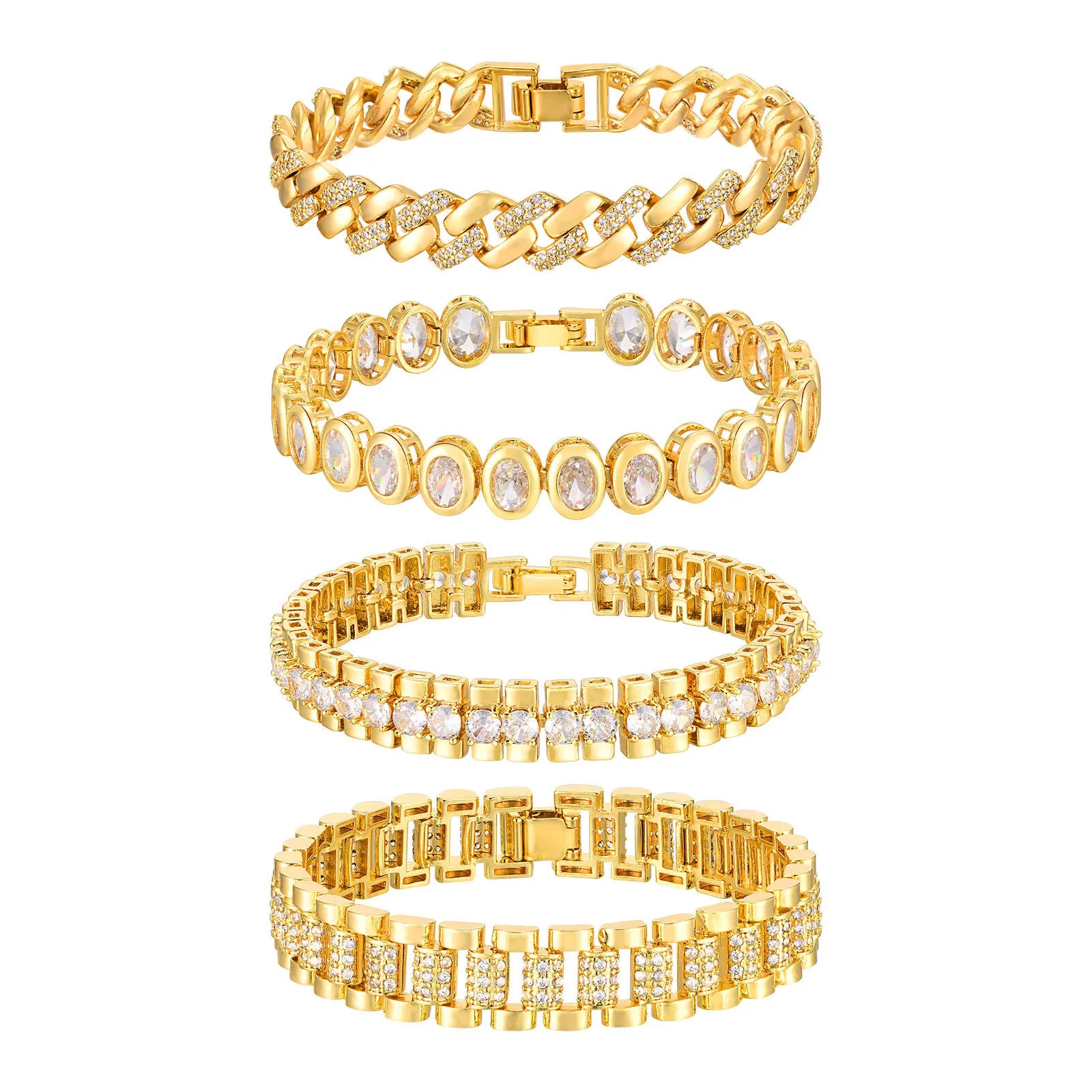 Paperclip Chain Bracelet 14K Gold Plated Cubic Zirconia.