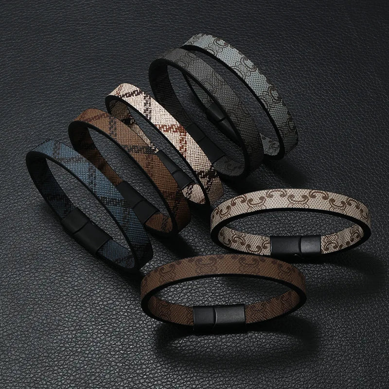 Trendy Leather Bracelets Men Stainless Steel Multilayer