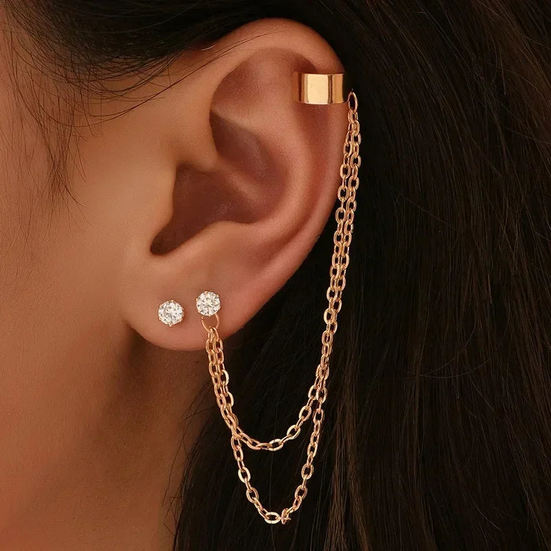 1PC Silver Color Crystal Tassel Cuff Ear Clip Earring for Women