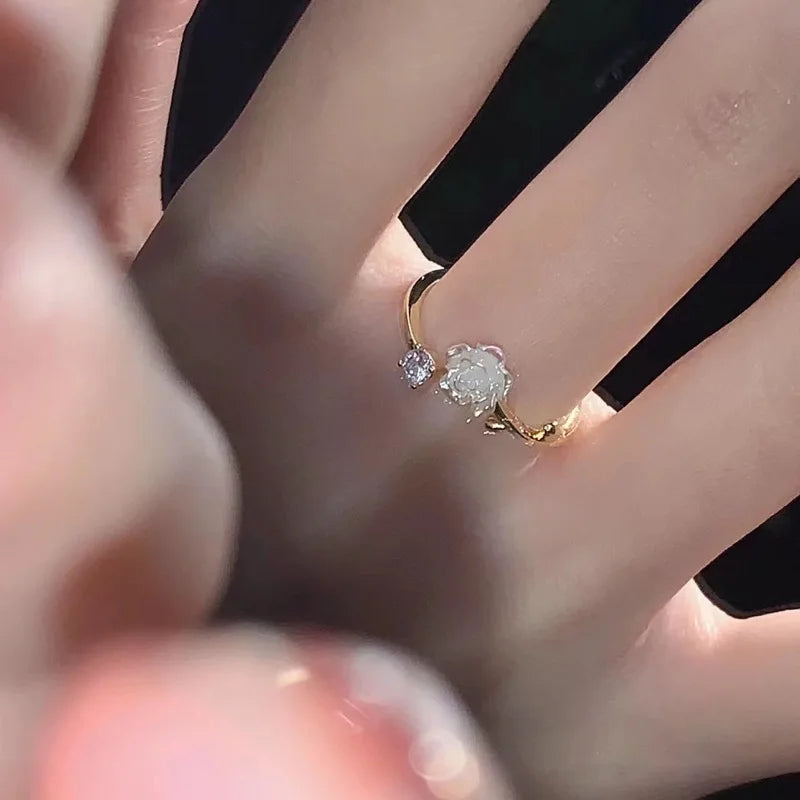 Luxury Zircon Flower Opening Rings for Women