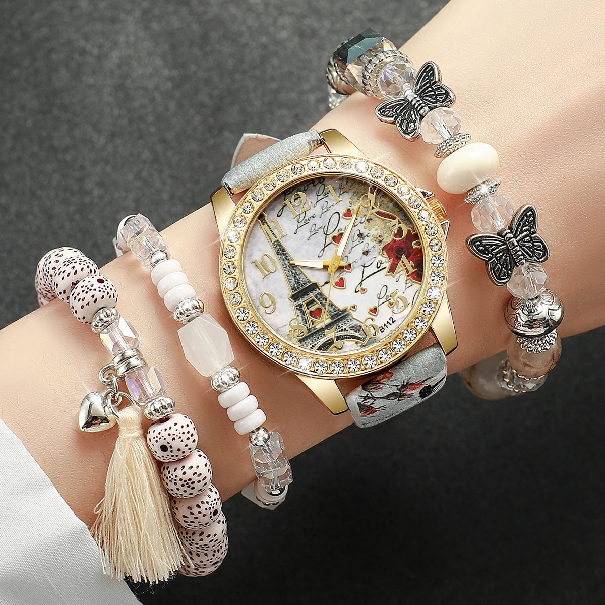 3/4/5PCS Fashion Rhinestone Women's Watch Flowers