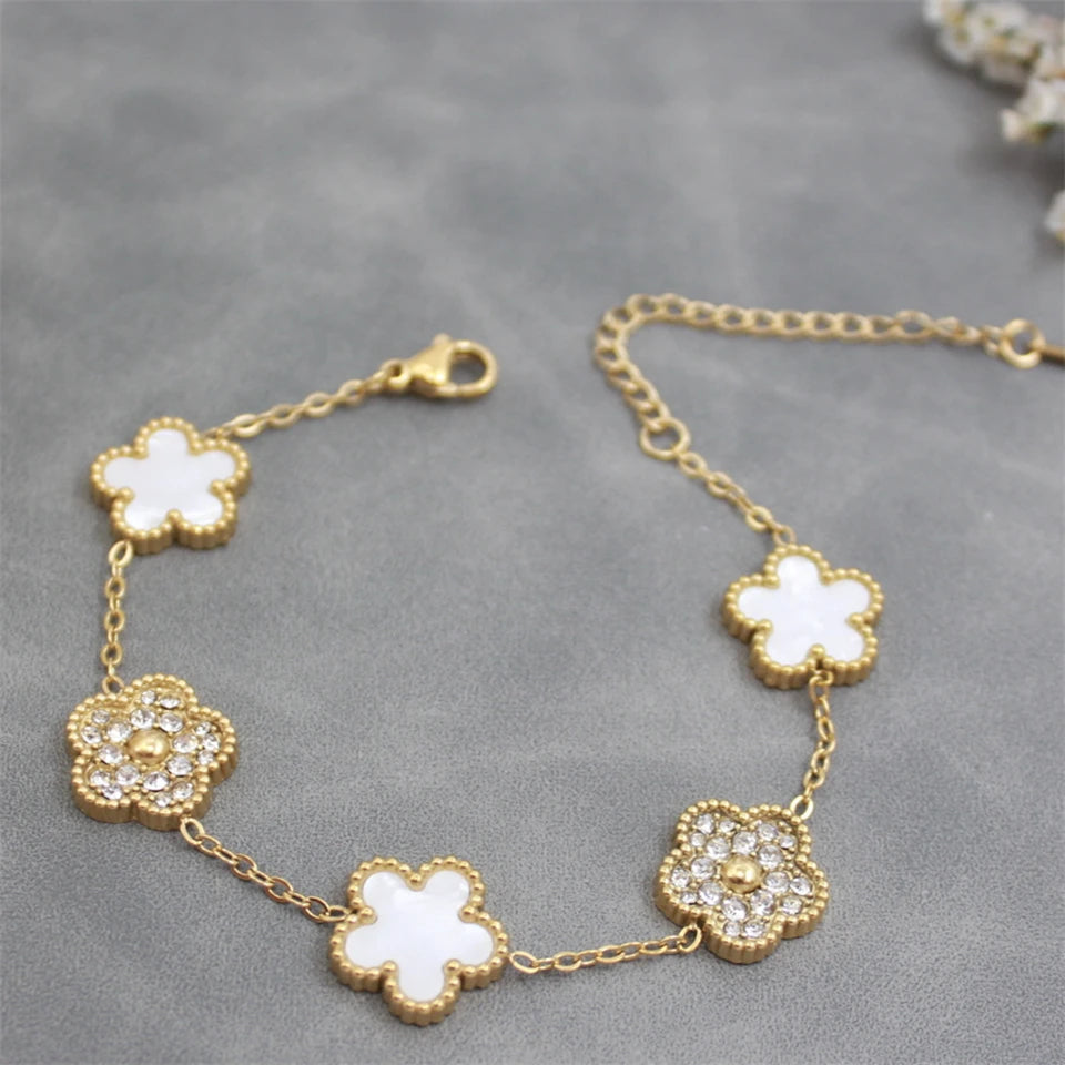 18k Gold Plated Flower Bracelet Plum Blossom Cuban Chain Bracelets