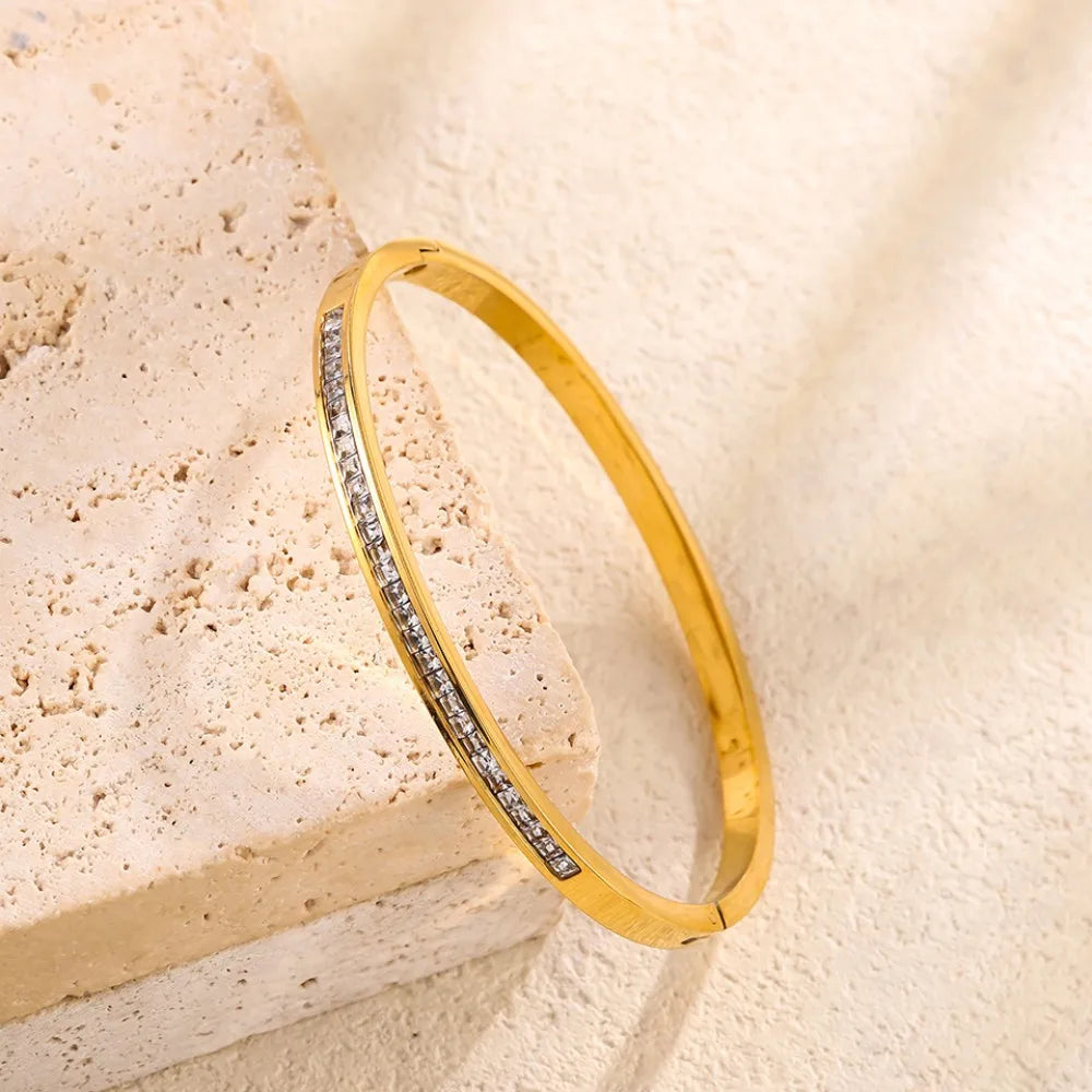 Titanium Steel Stacked Bracelet Zircon