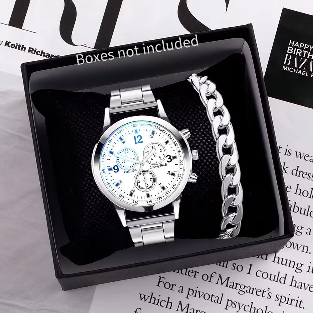 1/2PCS Men Business Watches Fashion Men's Steel Band Quartz Watch with Bracele
