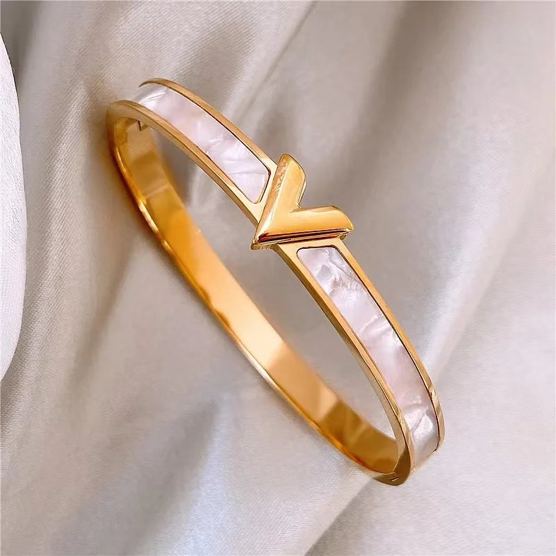 Stainless Steel Letter V Bangles&bracelets for Women