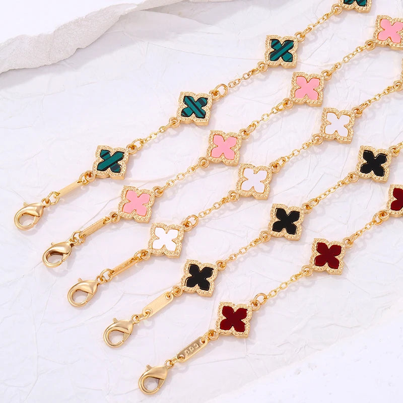 Luxury Vintage Rhinestone Four Leaf Clover Bracelet